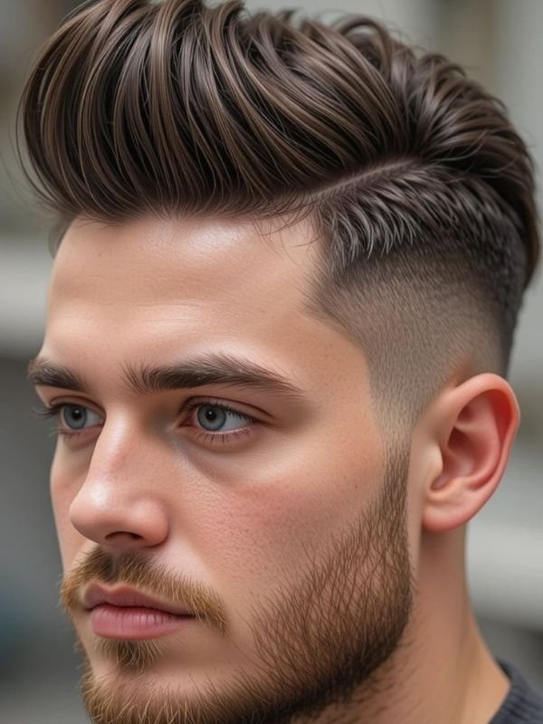 Mid Temp Fade with Short Hair and Beard