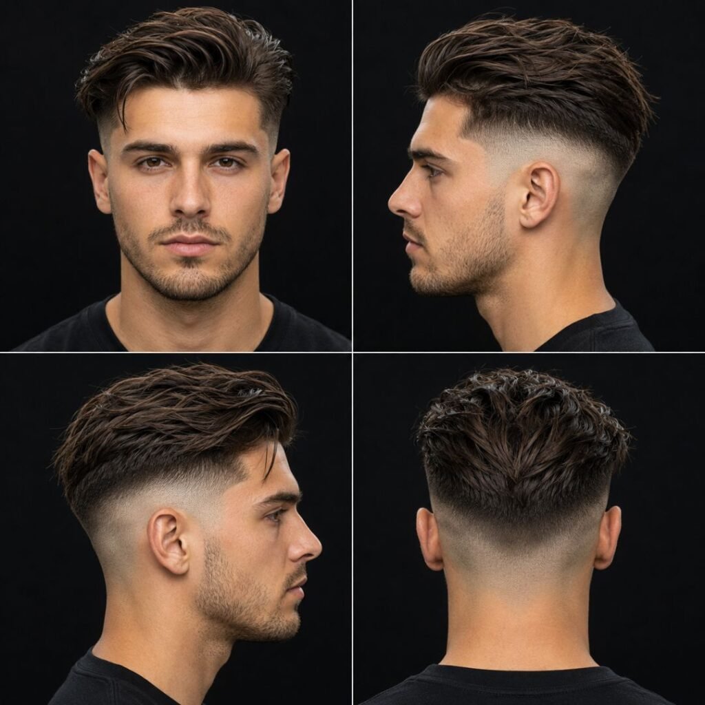 Casual Messy Brush Back with Disconnected Undercut Fade