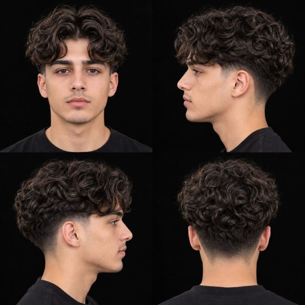 Curly Curtains with Low Taper Fade