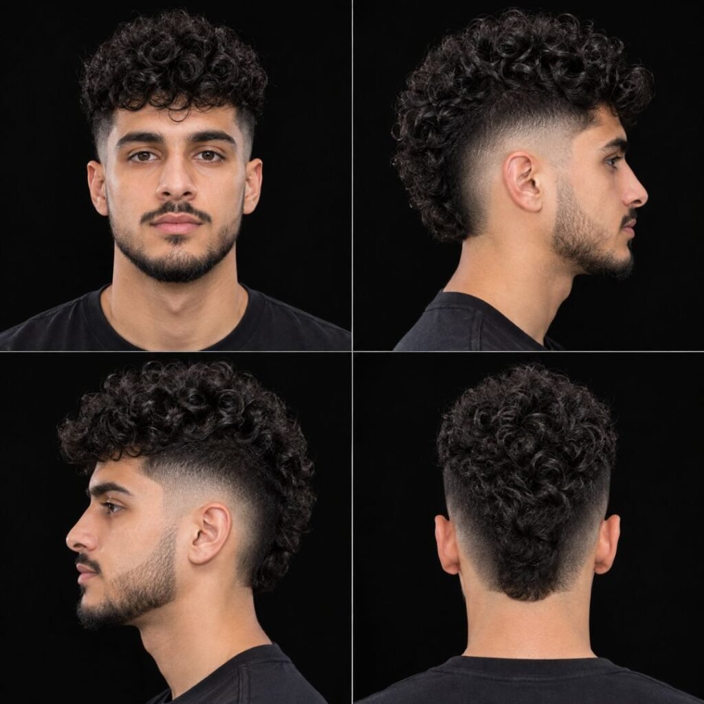 Curly Mohawk with Low Taper Fade