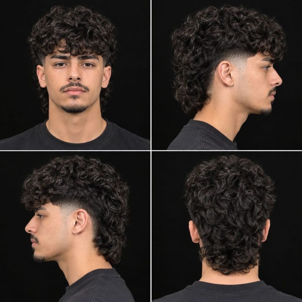 Curly Mullet with Low Taper Fade