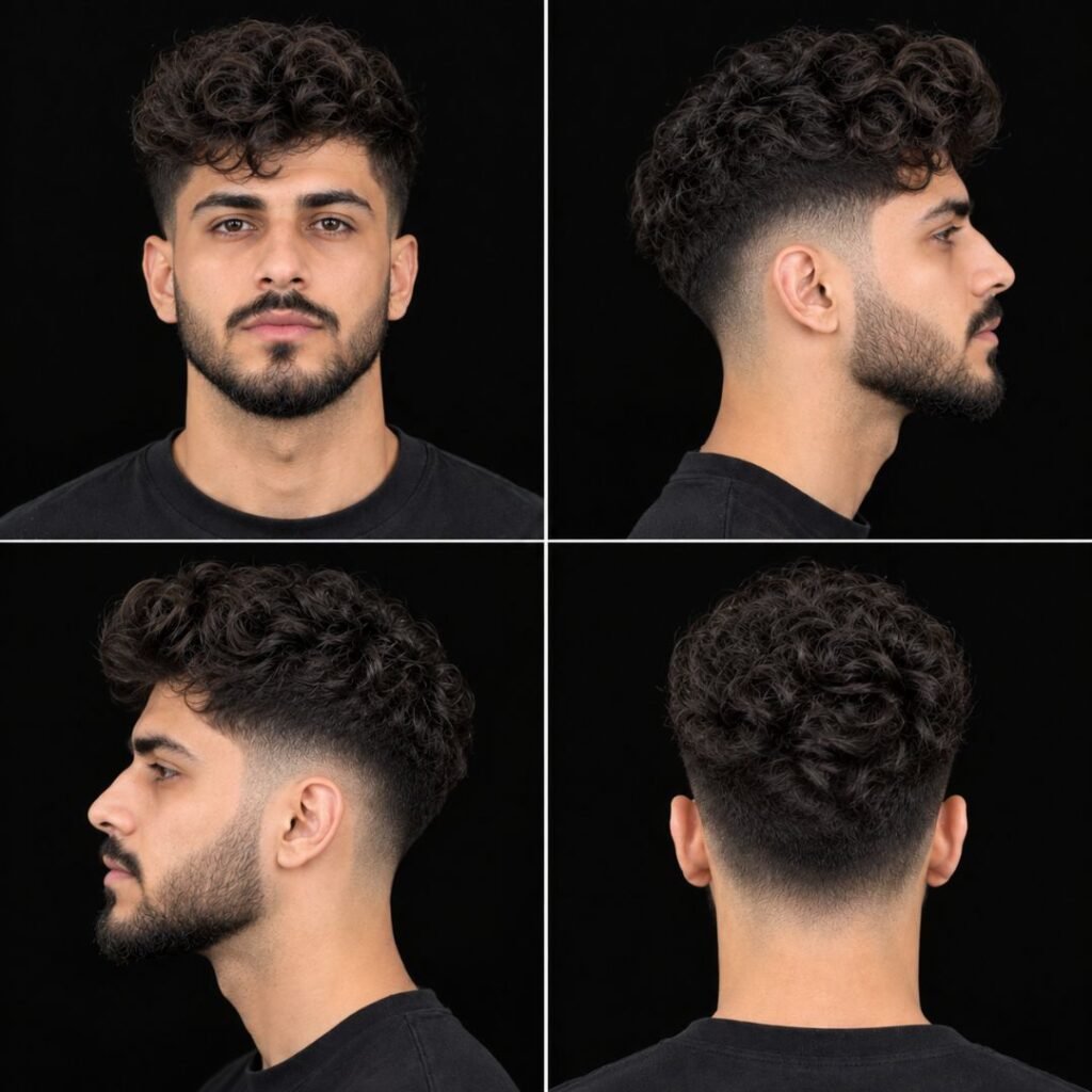 Curly Quiff with Low Taper Fade