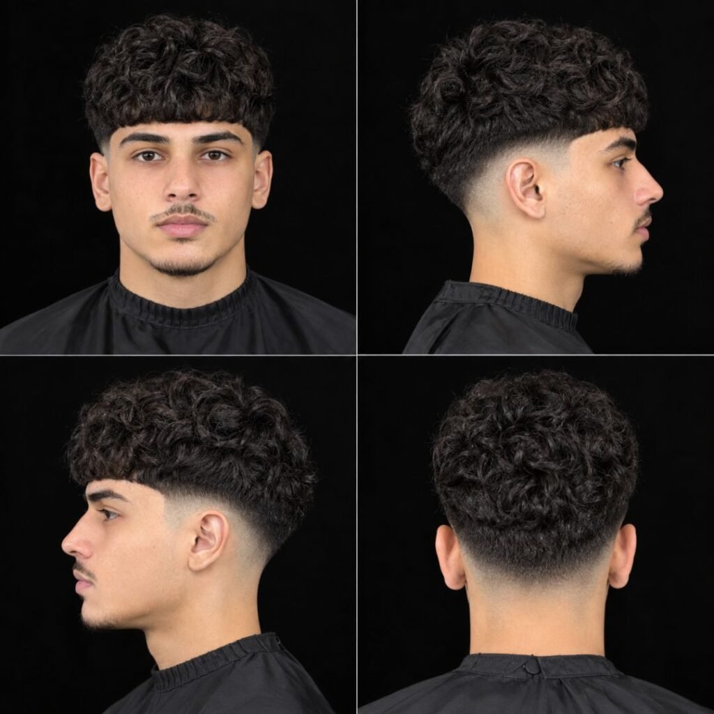 Edgar Cut with Low Taper Fade Curly Hair