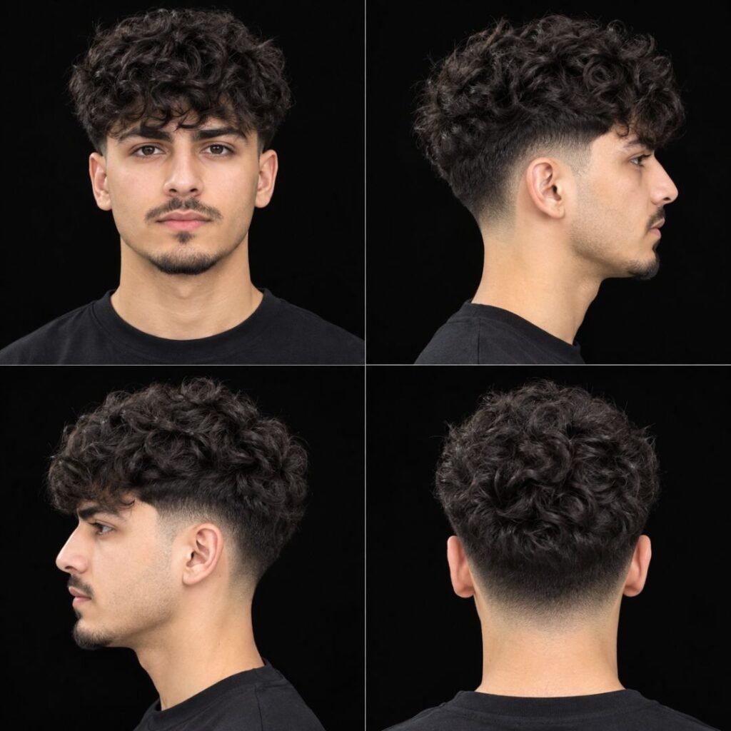 Fluffy Curly Top with Low Taper Fade