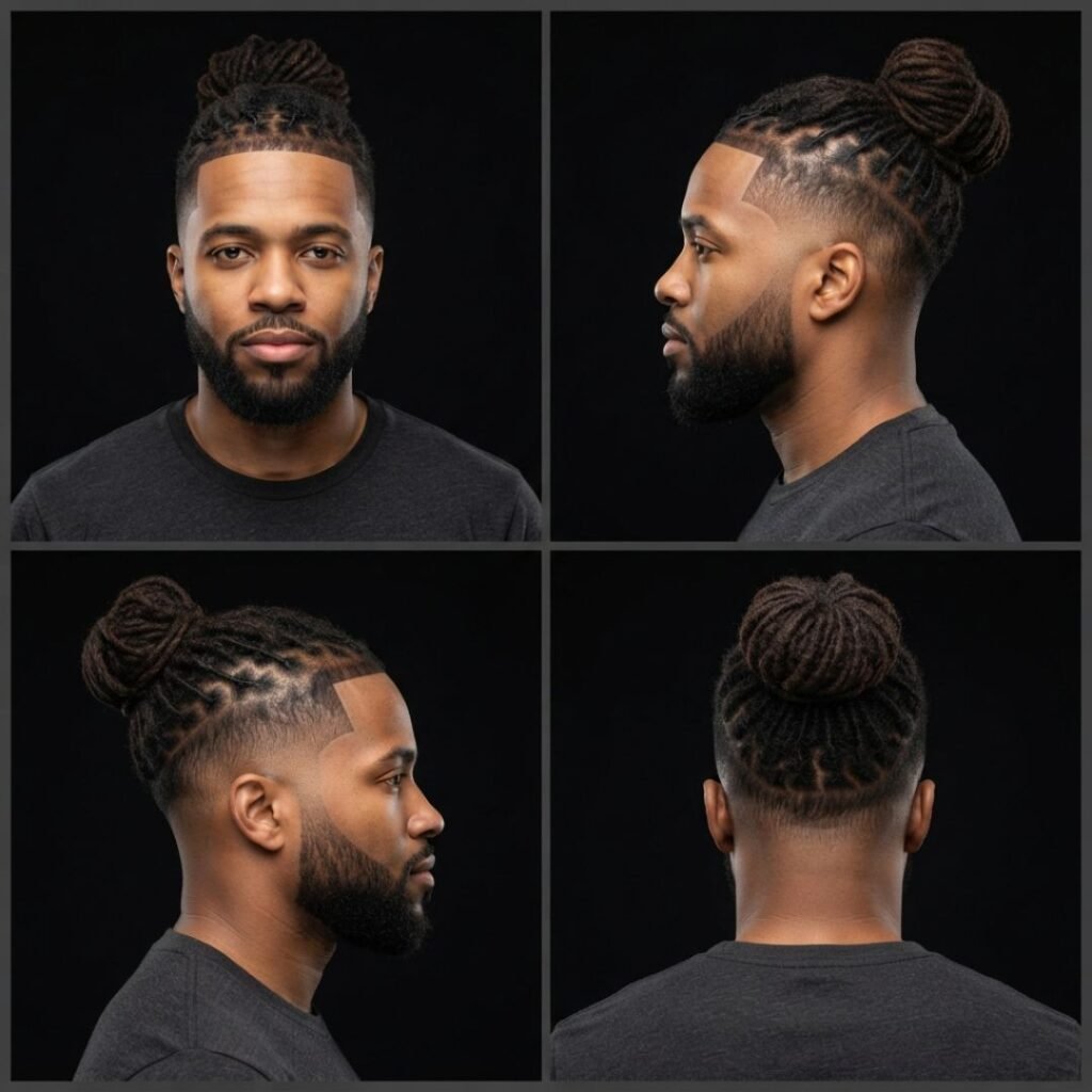 Loc Bun with Mid Taper Fade