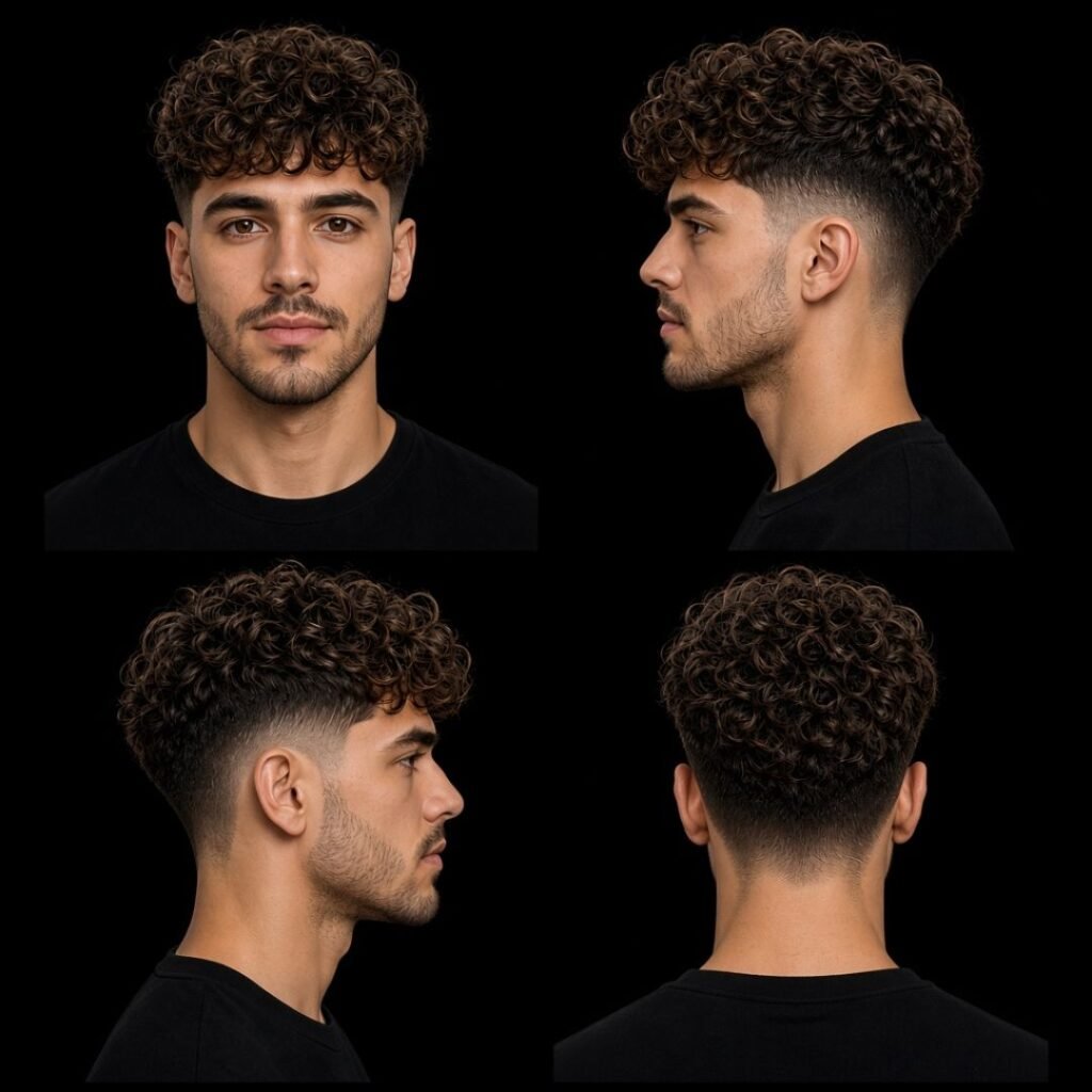 Long Curly Hair with Low Taper Fade