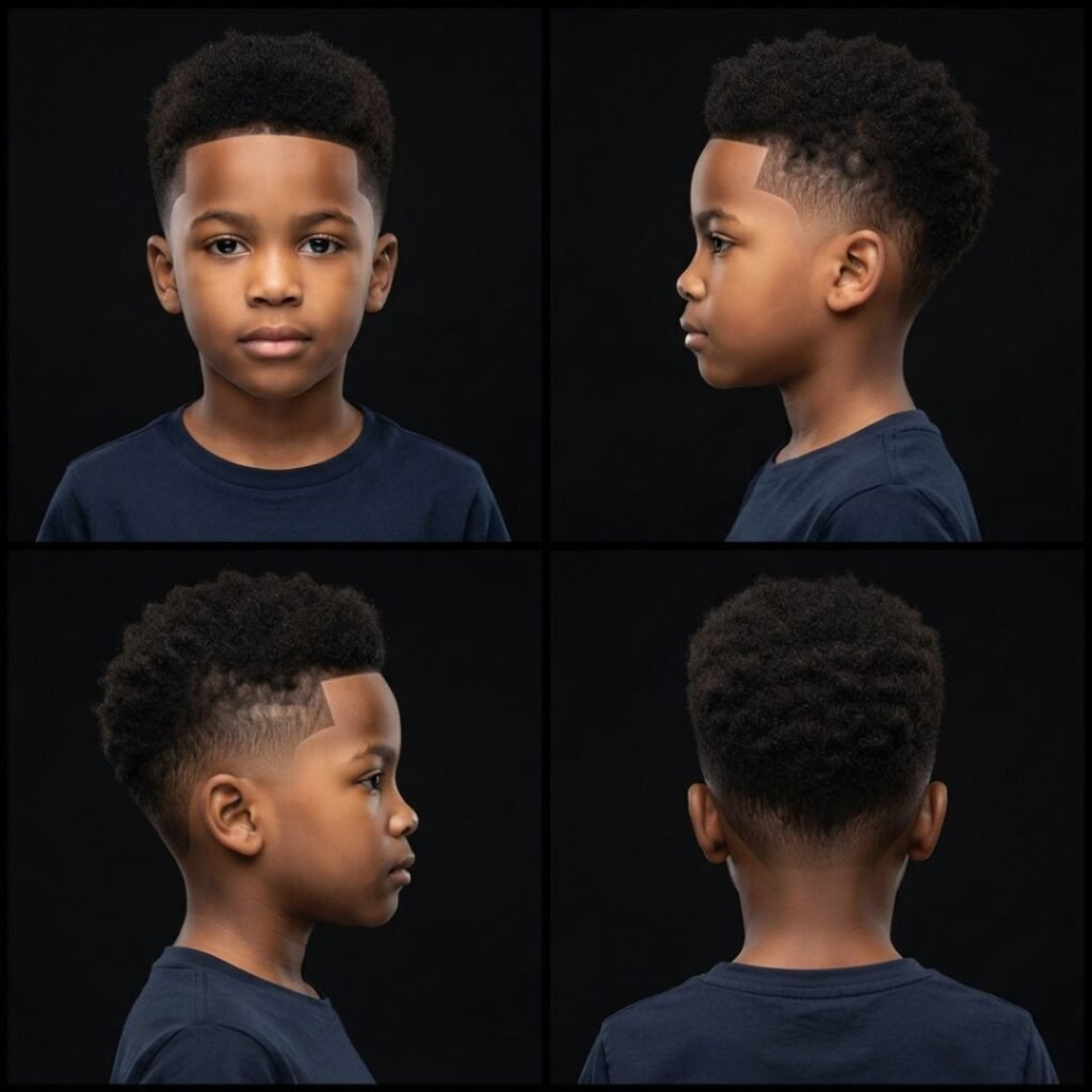 Low Taper Fade with Afro Top (for Black Kids)