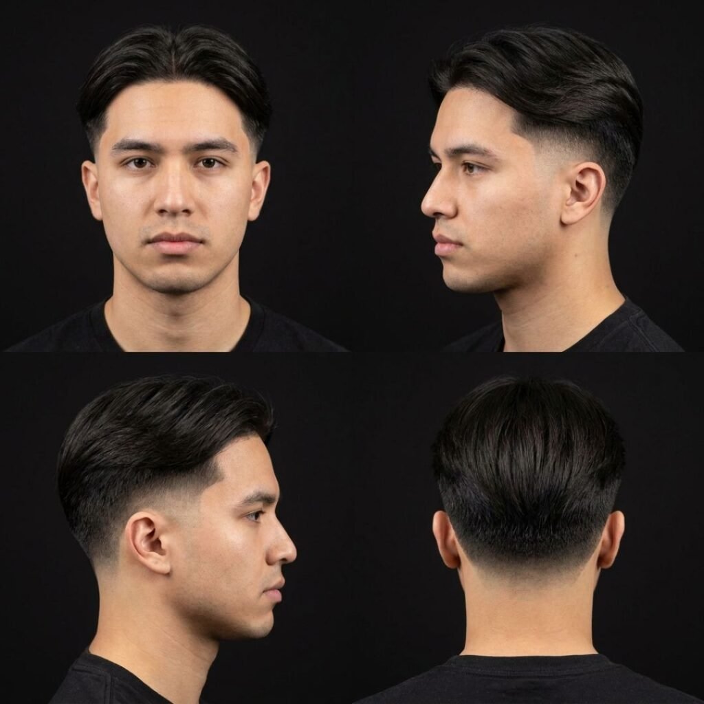 Low Taper Fade with Center-Parted Long Hair