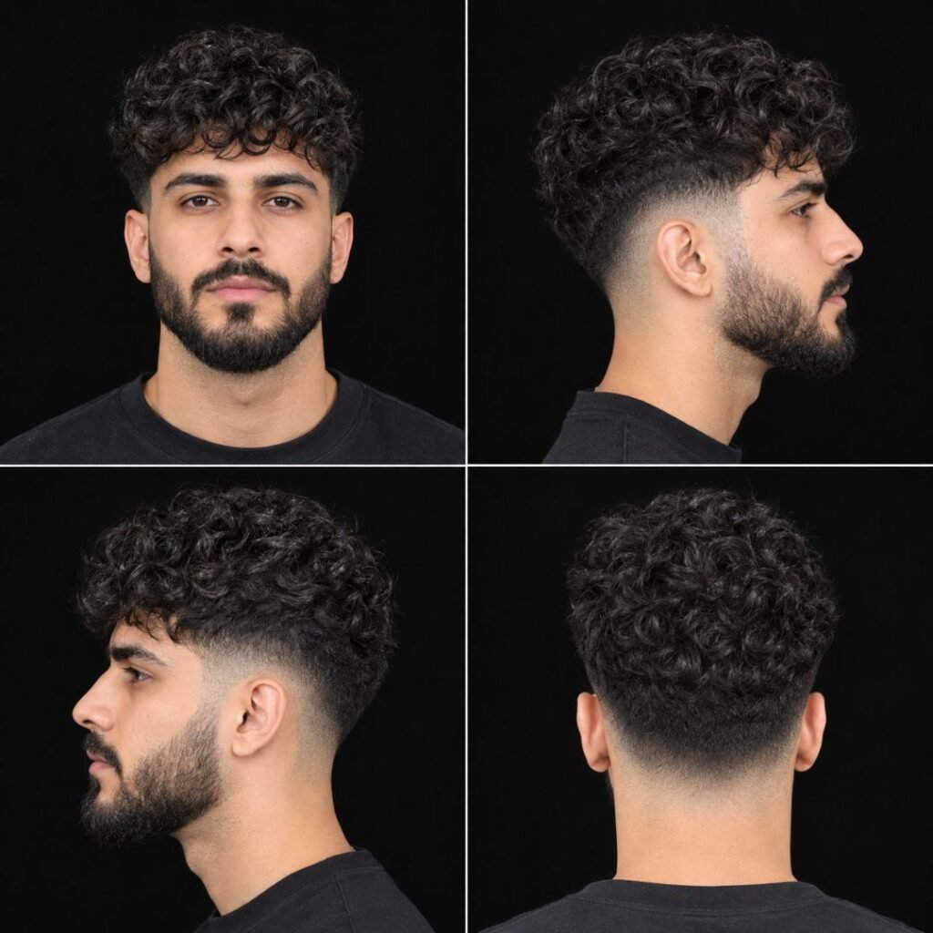 Low Taper Fade with Curls and Beard