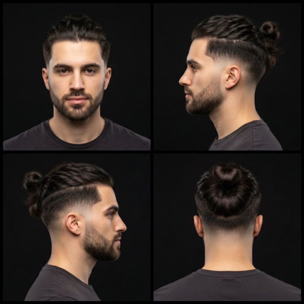 Low Taper Fade with Half-Up Long Hair