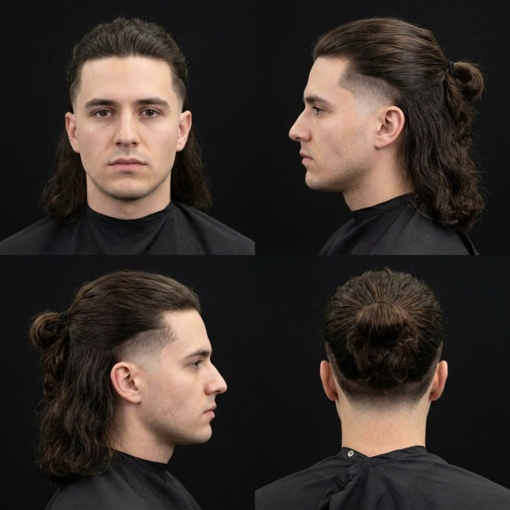 Low Taper Fade with Half-Up Long Hair