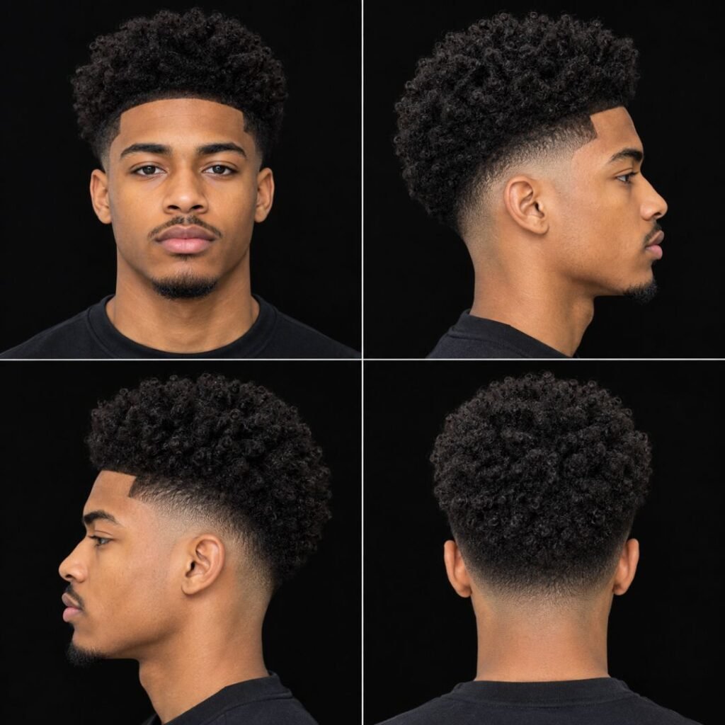 Low Taper Fade with High-Top Afro Curls