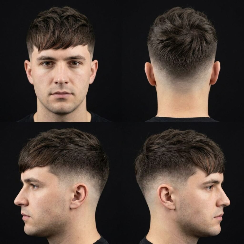 Low Taper Fade with Long Fringe