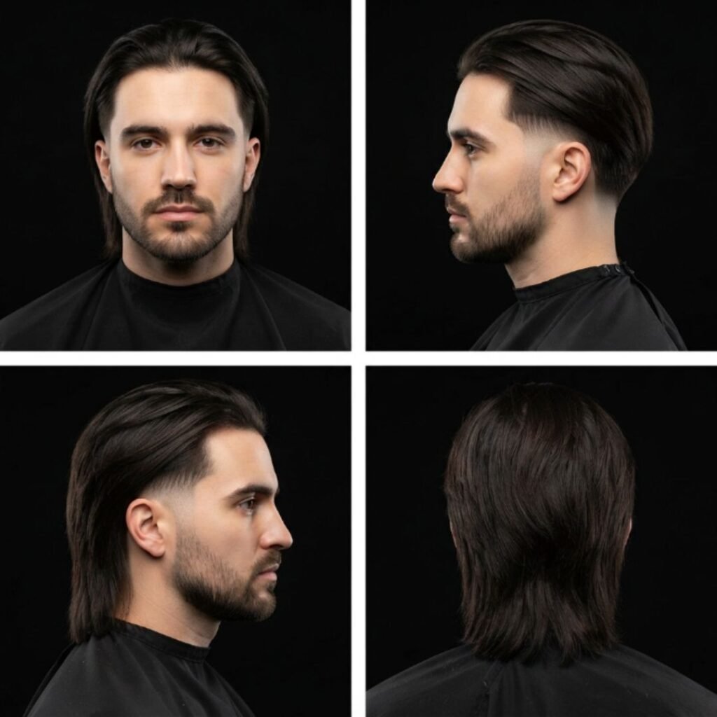 Low Taper Fade with Long Straight Hair