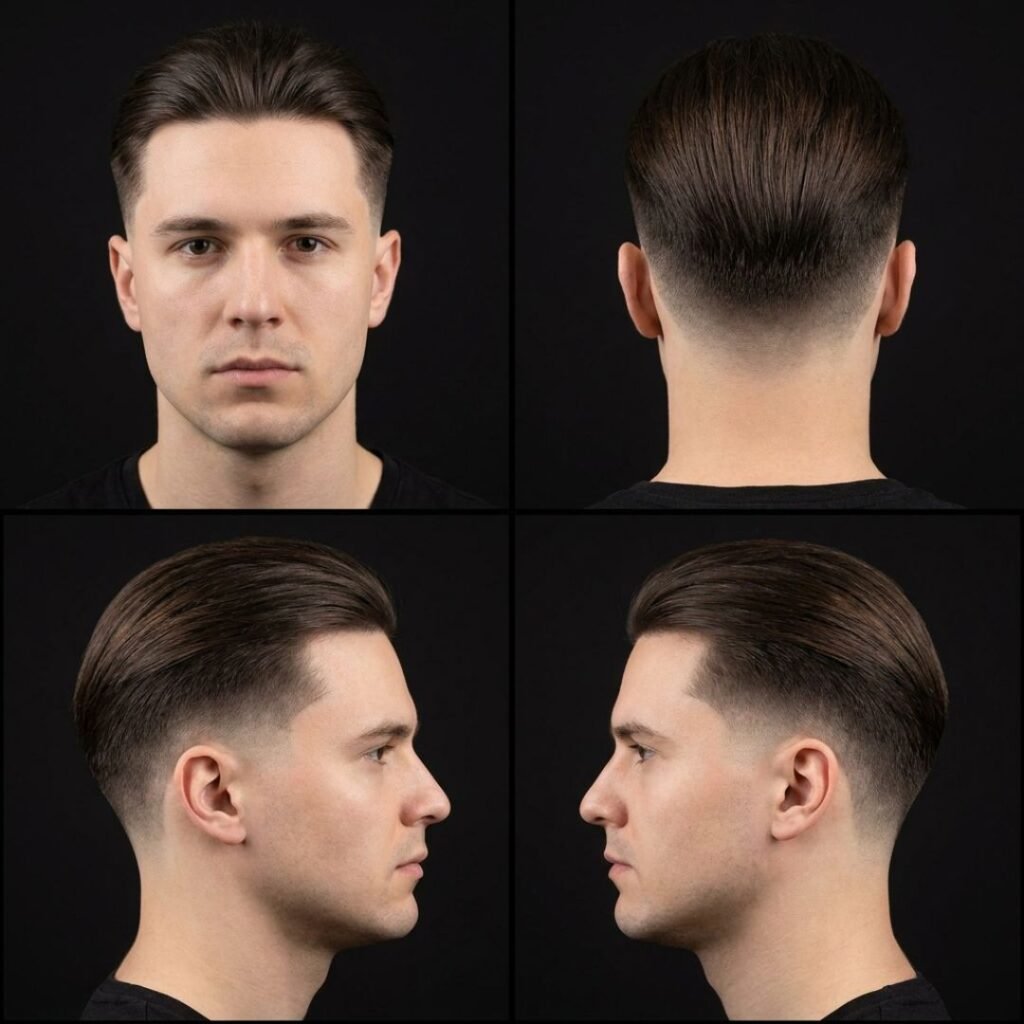 Low Taper Fade with Long Straight Hair