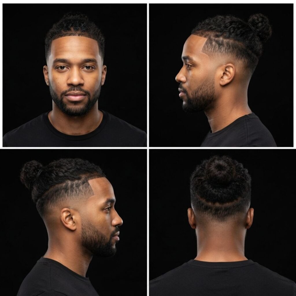 Man Bun with Mid Taper Fade
