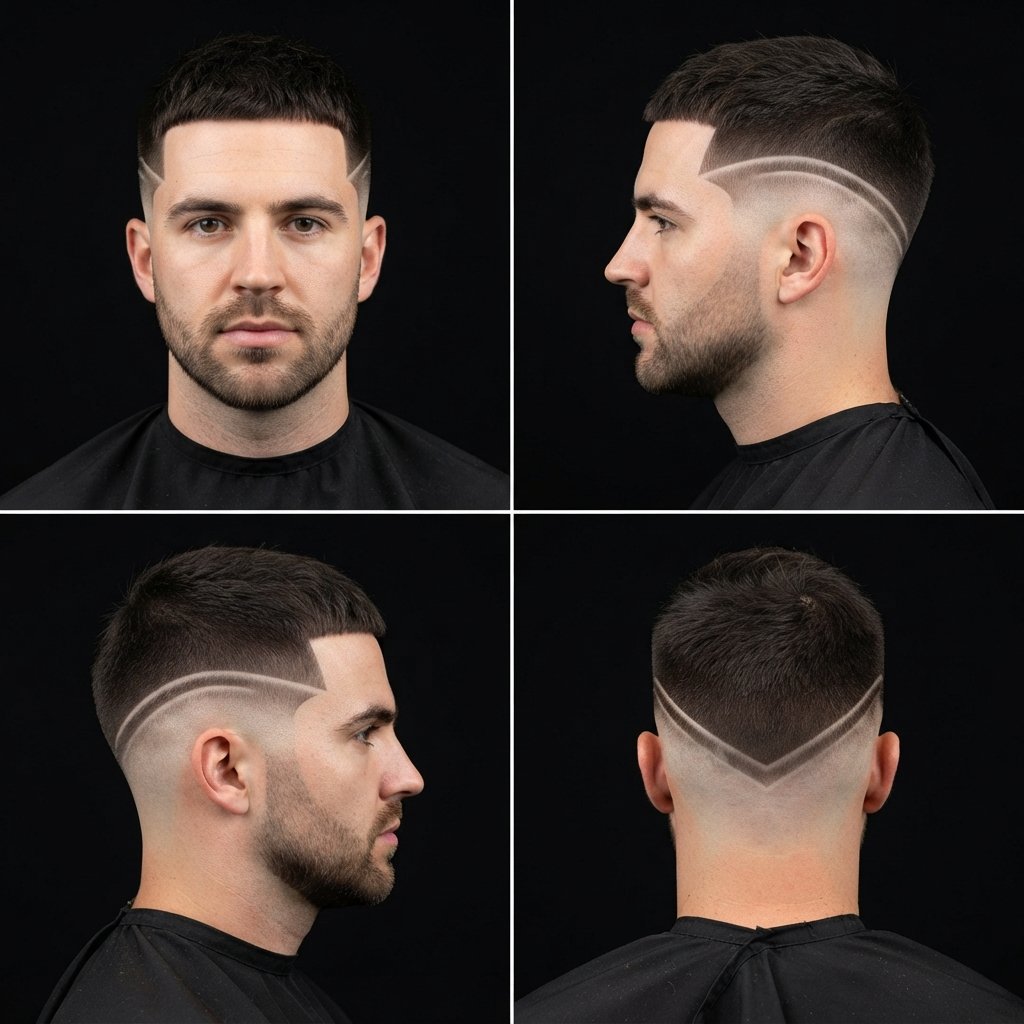 Cropped Crew Cut with Shaved Line Design