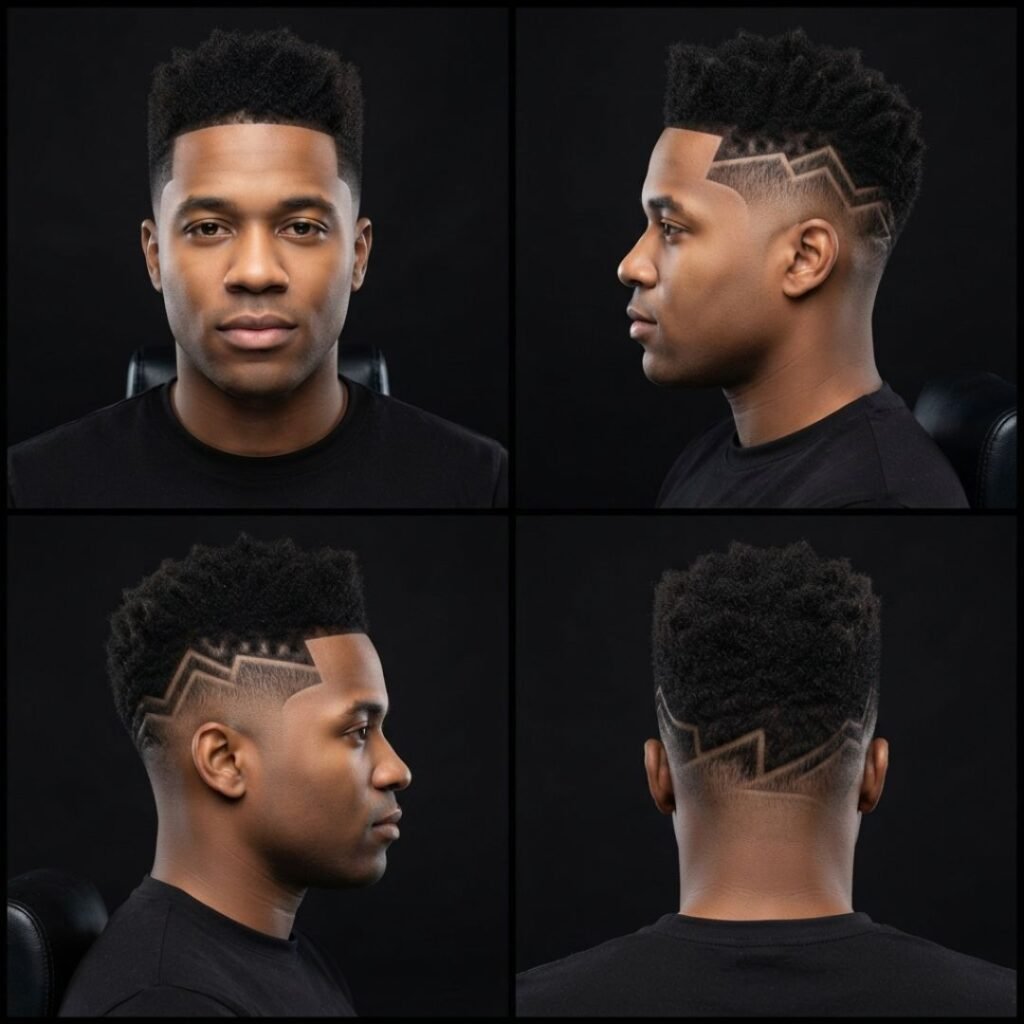 Mid Taper Fade with Geometric Pattern
