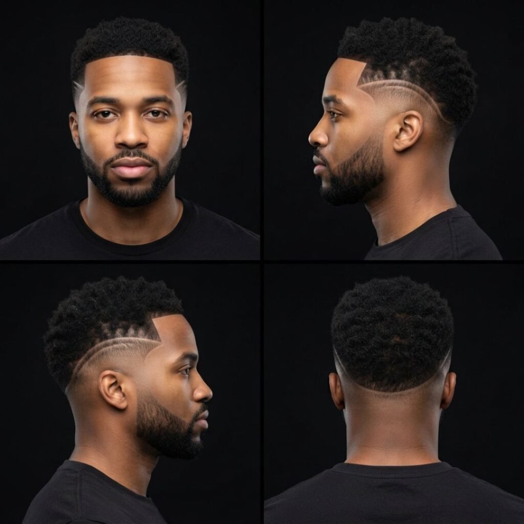 Mid Taper Fade with Shaved Line Design