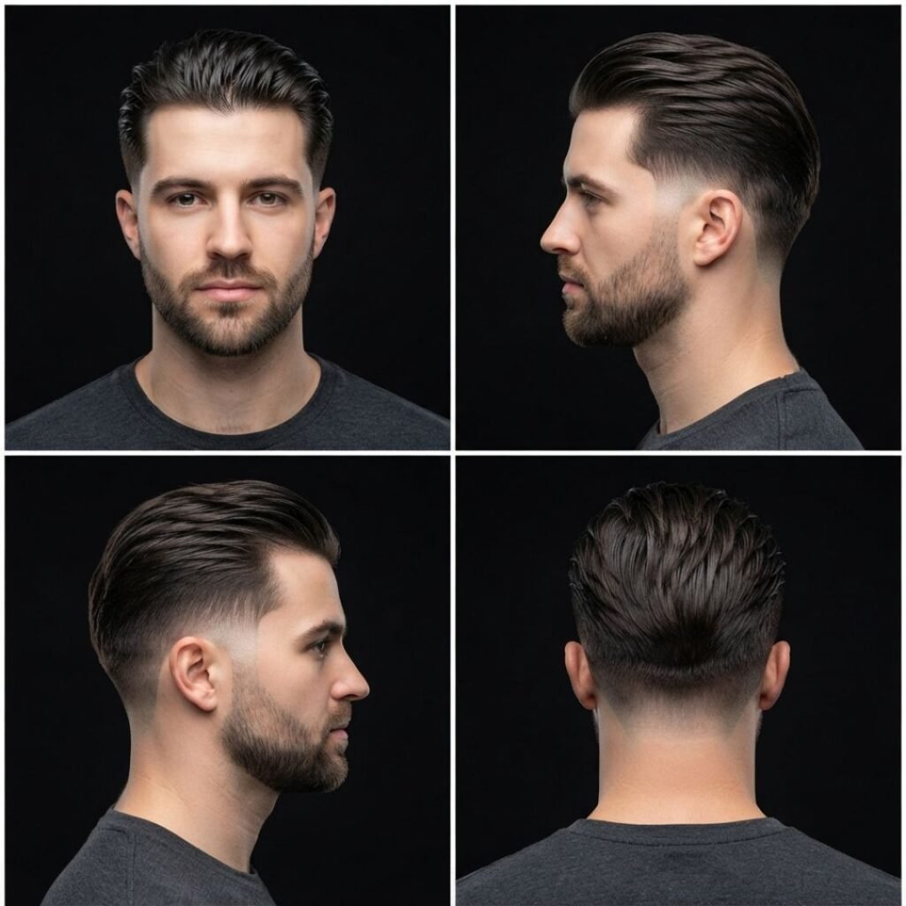 Slicked-Back Long Top Low Taper Fade