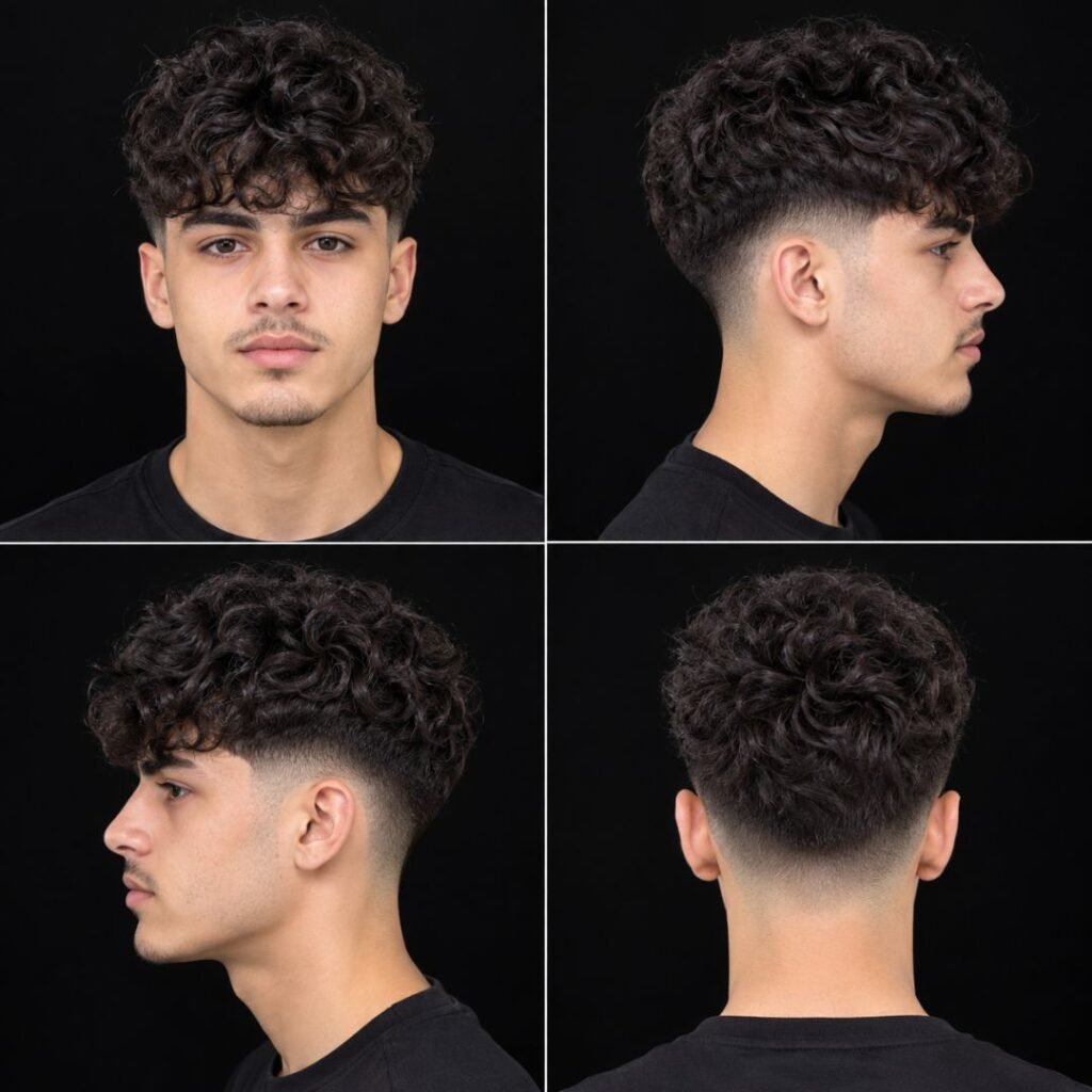 Textured Curly Fringe with Low Taper