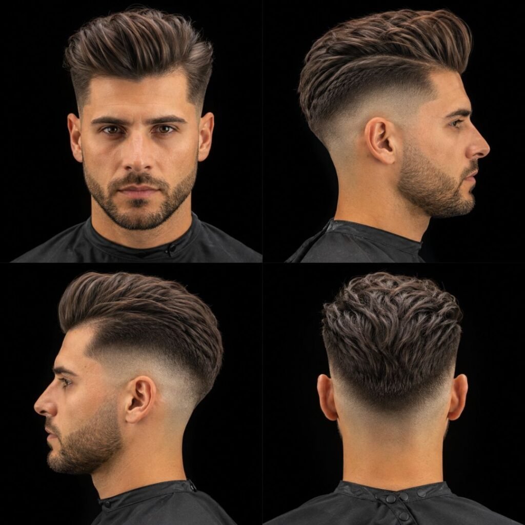 Textured Pompadour with Undercut Drop Fade