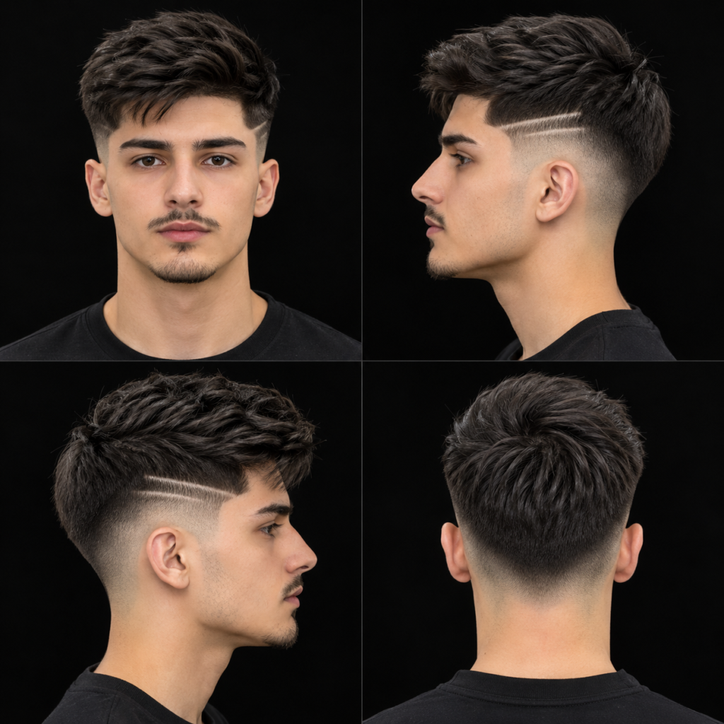 Mid taper side design straight hair