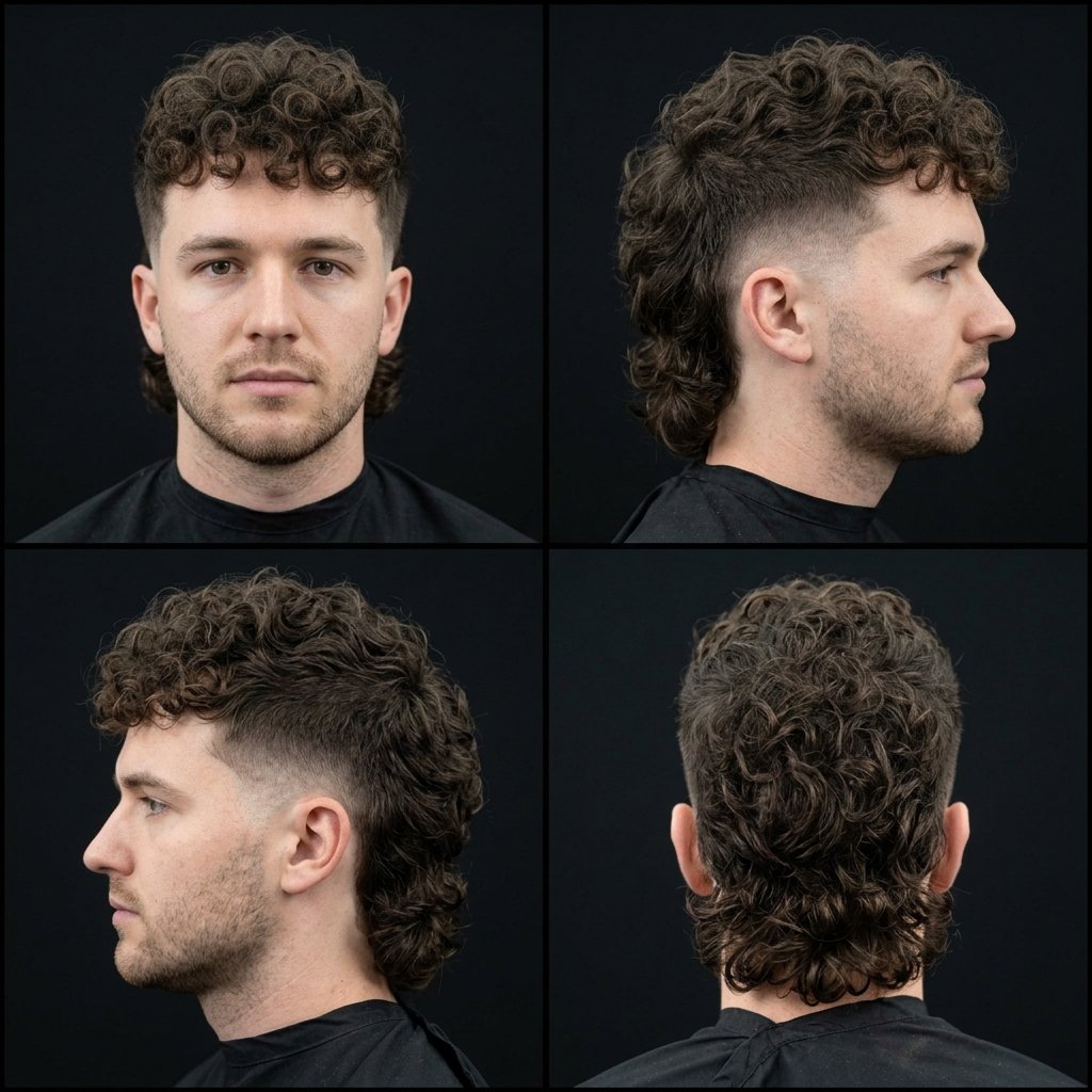 Mid Fade Curly Mullet