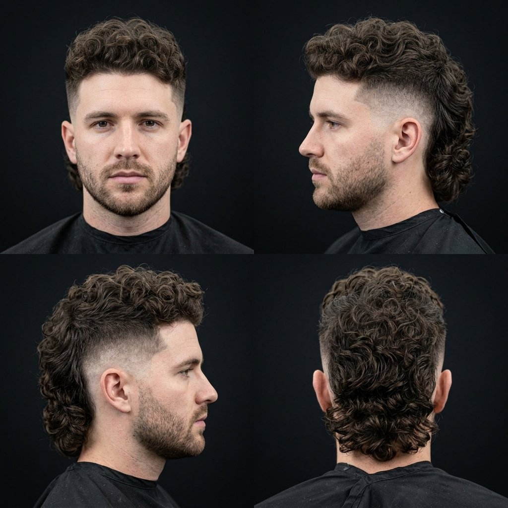 Curly Mullet with Skin Fade