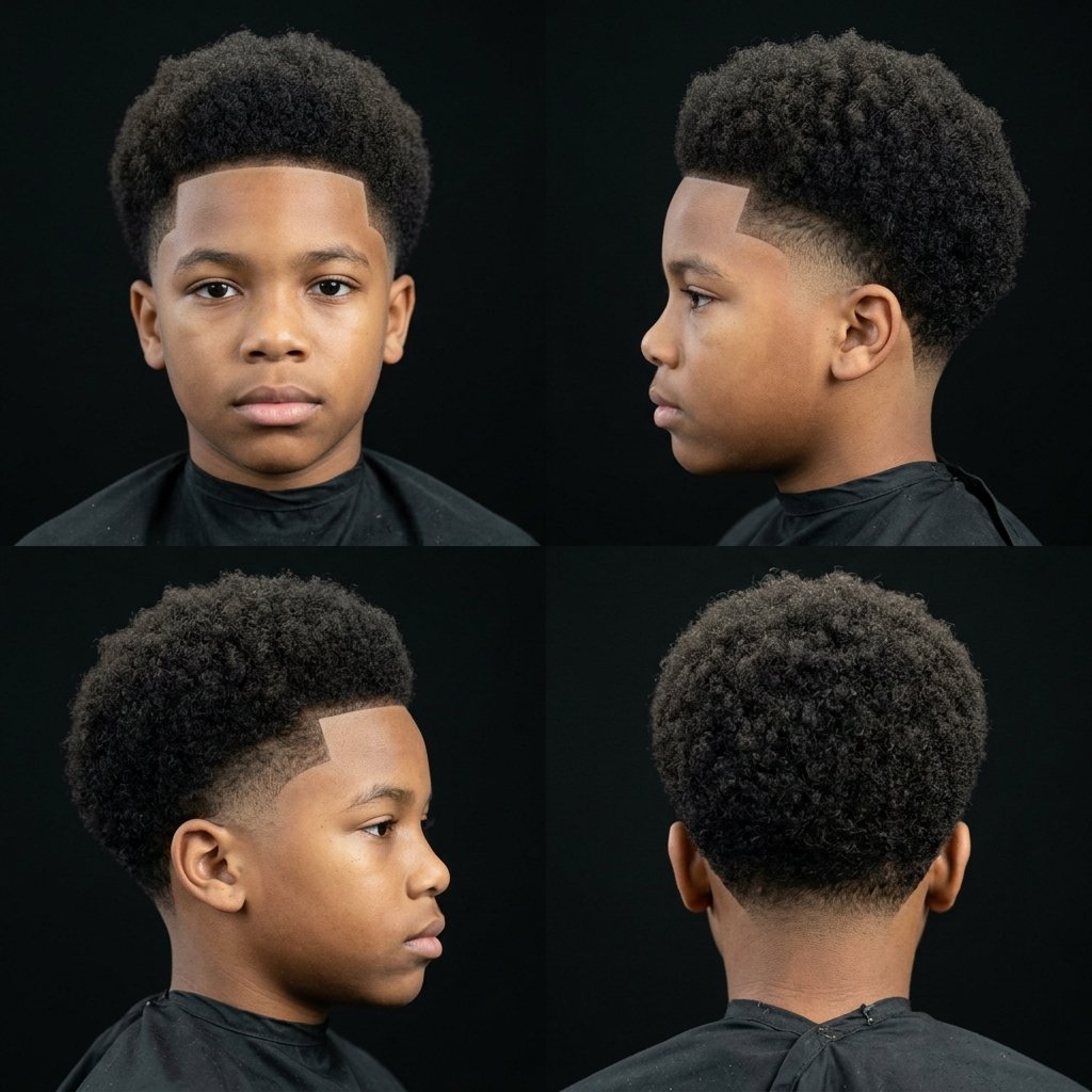 Low Taper Fade with Afro Top (for Black Kids)
