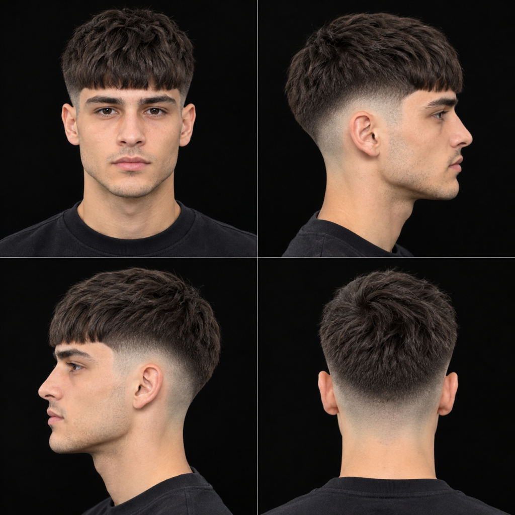French Crop Mid Fade Straight Hair