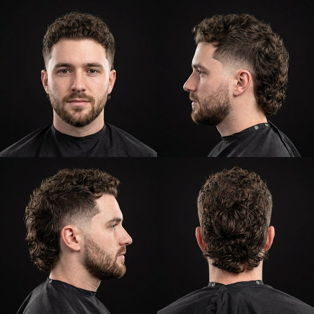 Low Fade Curly Mullet