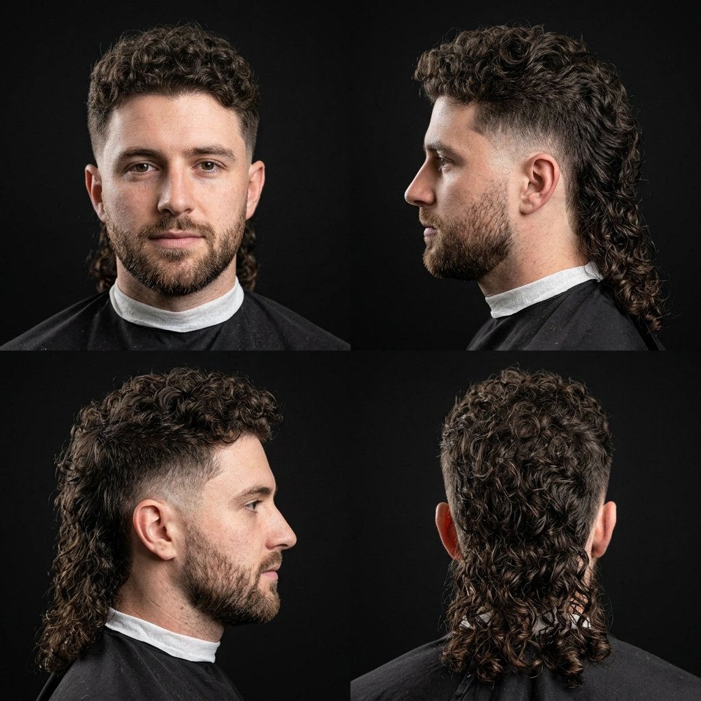 Burst Fade Curly Mullet
