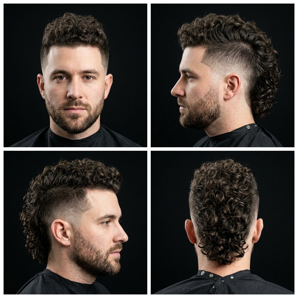 Curly Mohawk Mullet Fade