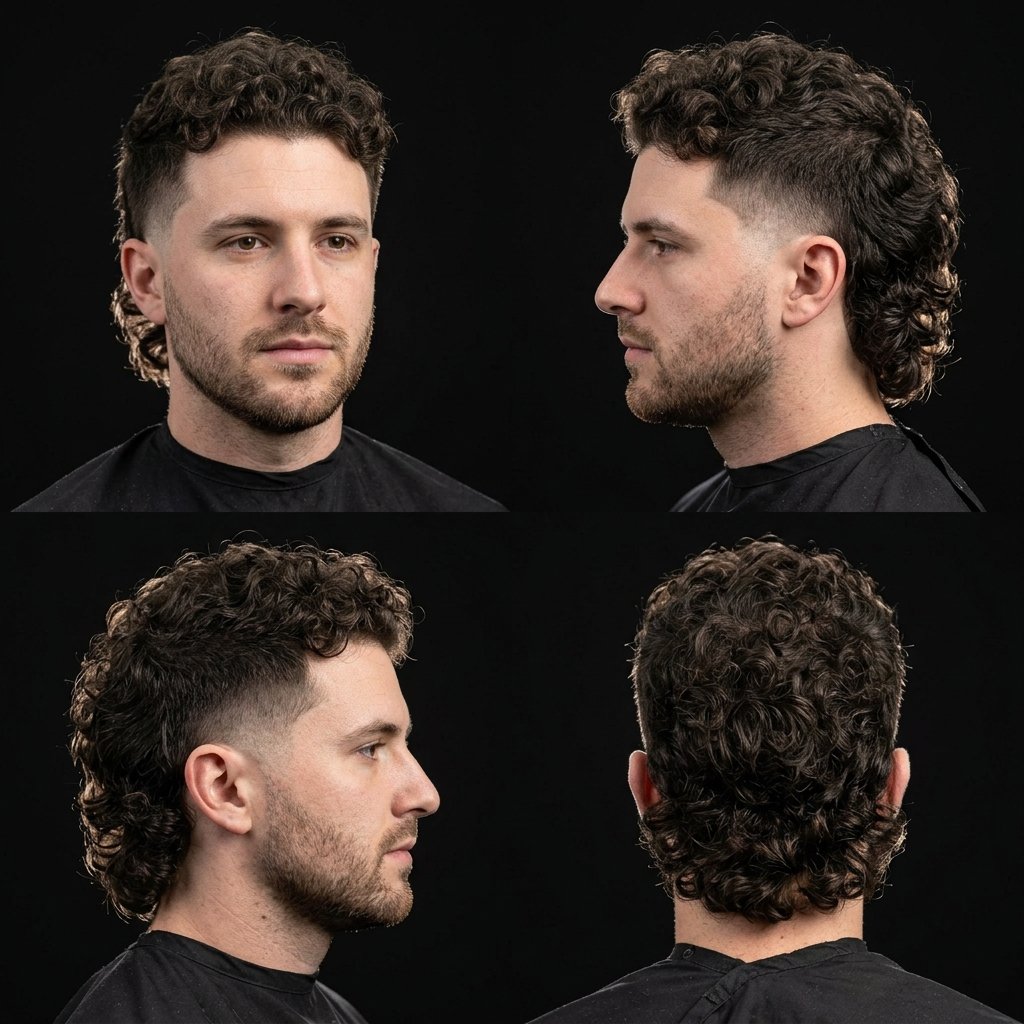 Taper Fade Curly Mullet