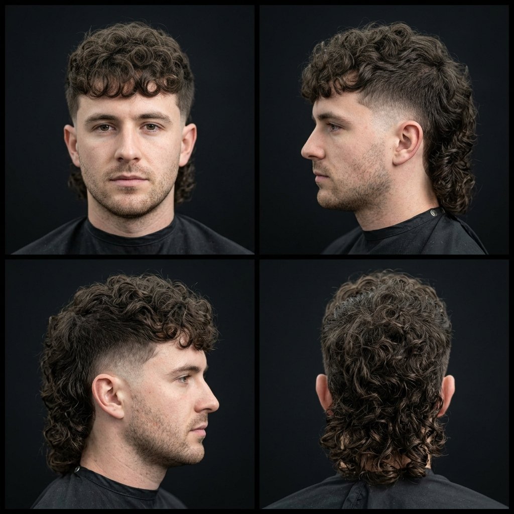 Curly Mullet Fade with Fringe