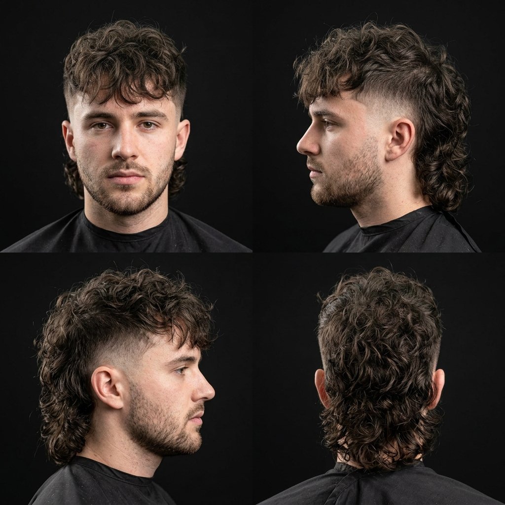 Shaggy Curly Mullet Fade