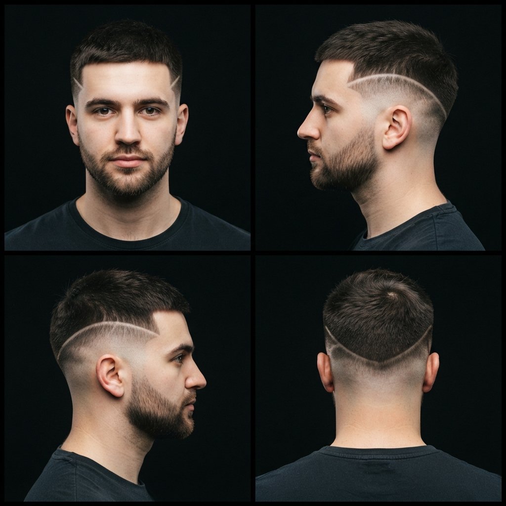 Cropped Crew Cut with Shaved Line Design
